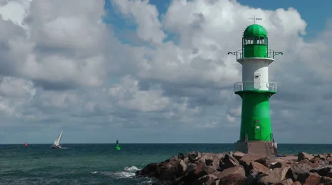 Rostock Warnemunde / Green lighthouse Stock Footage 39916430