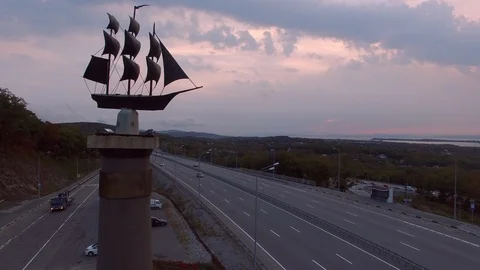 Rostral column before entry into Vladivostok_5 Stock Footage 94445809