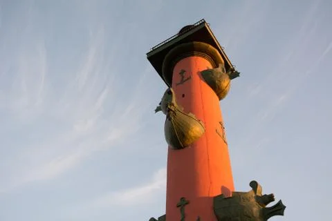 Rostral columns - architectural structures on the Spit of Vasilyevsky Island. Stock Photos