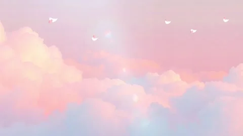Rosy Cloudscape: Pink Clouds Swirl and Billow Under Soft Lighting, Creating a D Video stock 307004507