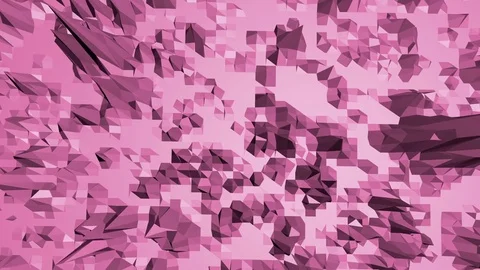Rosy or pink low poly waving surface as shining environment. Red polygonal Stock Footage