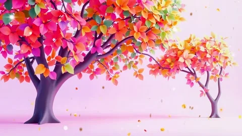 Rosy Renaissance: Two Trees Adorned with Crimson and Gold Foliage Standing Prou Vídeo Stock 318051361