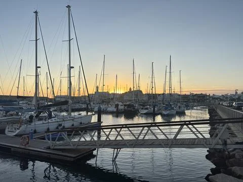 Rota harbour at sunset, Spain Stock Photos