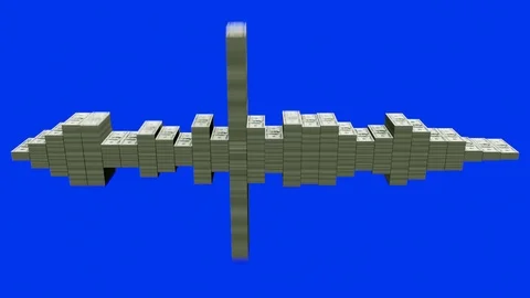 Rotaded equalizer. Many stacks of American dollars. Blue Screen Video stock 99646846