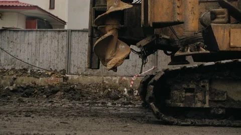 Rotary drilling rig works at a construction site Stock Footage 153759969