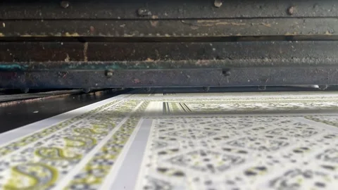 Rotary Screen Textile Printing Machine Producing Decorative Fabric in Factory 스톡 동영상 335436052