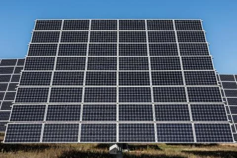 Rotary solar panel. Front view, clear sky Stock Photos
