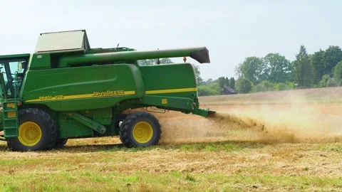 Rotary straw walker cut and threshes ripe wheat grain. Combine harvesters Stock Footage 155124882