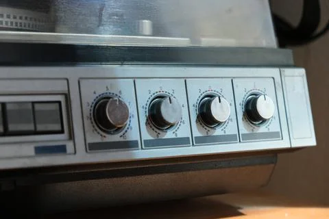 Rotary tuning knobs of vintage audio system 写真素材