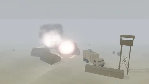 Rotary wing drone puts a bomb salvo onto radar site in sea fog supersede 스톡 동영상 342334335
