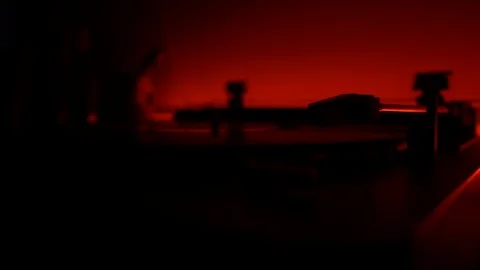 Rotate Around Backlit Record Player Turntable Stopping and Removing Needle Stock Footage 97031635