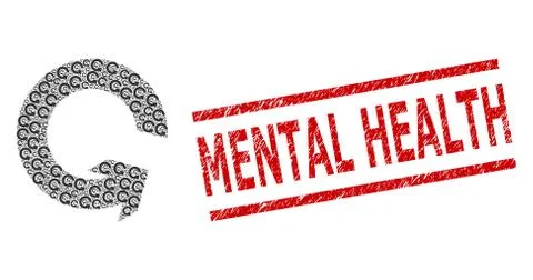 Rotate Ccw Recursive Collage of Rotate Ccw Items and Grunge Mental Health Seal 스톡 일러스트
