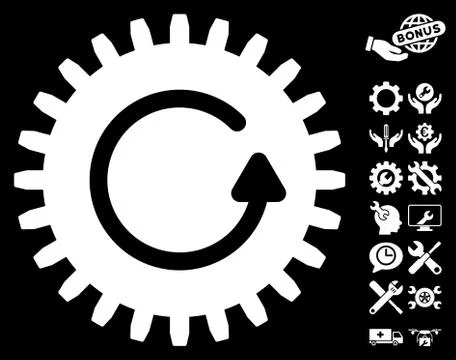 Rotate Cog Vector Icon with Tools Bonus Stock Illustration