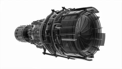 Rotate jet engine turbine of plane, aircraft concept, aviation and aerospace Stock Footage 69266406