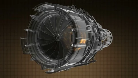 Rotate jet engine turbine of plane, aircraft concept, aviation and aerospace ind Stock Footage