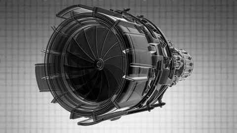 Rotate jet engine turbine of plane, aircraft concept, aviation and aerospace ind Stock Footage 69746867