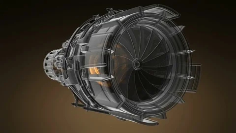 Rotate jet engine turbine of plane, aircraft concept, Stock Footage
