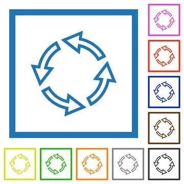 Rotate left outline flat framed icons Stock Illustration