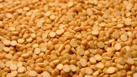 Rotate Raw Split Chickpeas Close Up Texture Top View Stock Footage 326020018