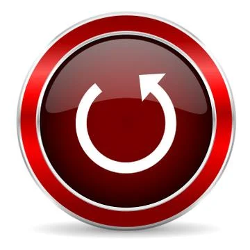 Rotate red circle glossy web icon, round button with metallic border イラスト素材