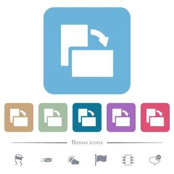Rotate right solid flat icons on color rounded square backgrounds Illustrazione stock