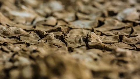 Rotate shot cracked earth moving mud macro dried wet soil timelapse drought Stock Footage 117635651