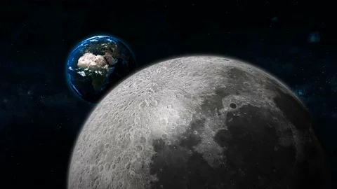 Rotated 3d Moon planet earth view on space Stock Footage 221904013