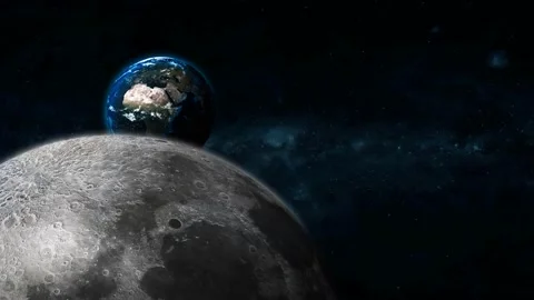 Rotated 3d original moon planet earth view Stock Footage 221904256