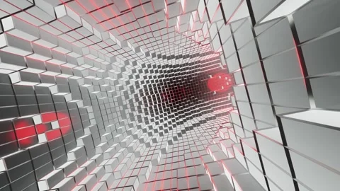 Rotated cube wall grey background with red light VJ loop animation0001-0300 Stock Footage 338360666