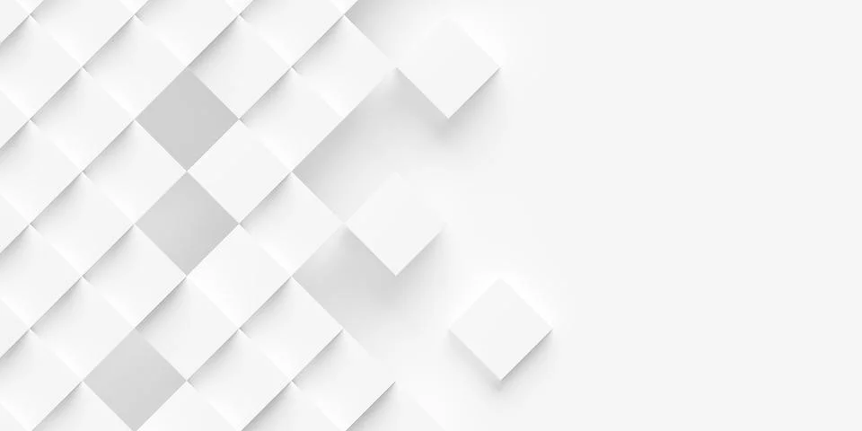Rotated layered offset white cube boxes block background wallpaper banner wit Illustrazione stock