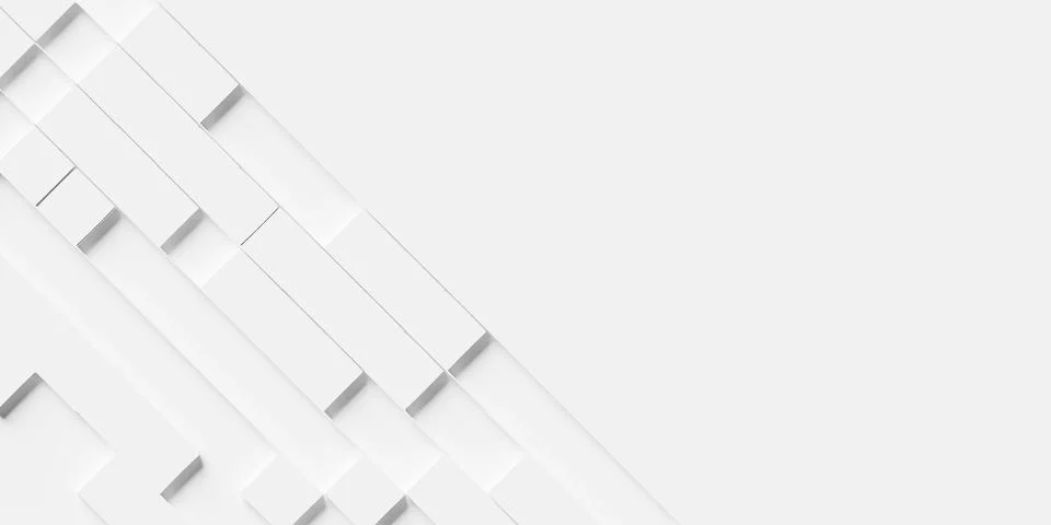 Rotated offset white rectangle cube boxes block background wallpaper banner w Stock Illustration