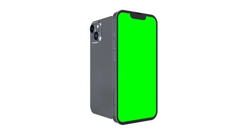 Rotated smartphone mockup front side with blank green screen and back side wi Stock Illustration