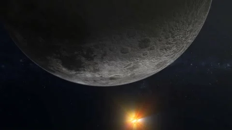 Rotated sun moon 3d planet in the galaxy Stock Footage 221904373
