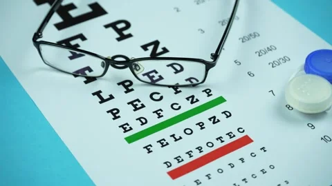 Rotates eye testing chart  with glasses and contact lenses Stock Footage 268888453