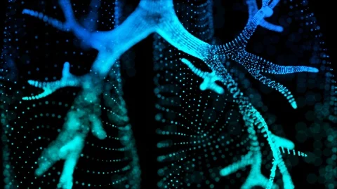 Rotating 360 degree of human lungs. Glowing blue light particles point of human Stock Footage 98637406
