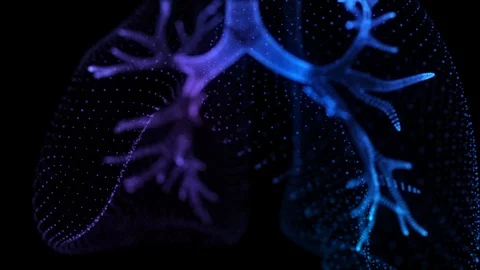 Rotating 360 degree of human lungs. Glowing blue light particles point of human 스톡 동영상 106131427