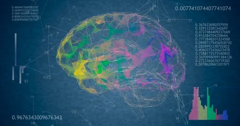 Rotating 360 low polygonal brain 3D model on blue background with animated Stock Footage 128644573