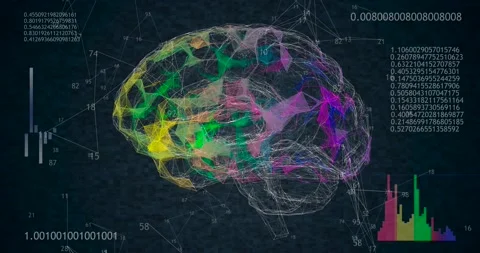 Rotating 360 low polygonal brain 3D model on black background with animated Stock Footage 130917741