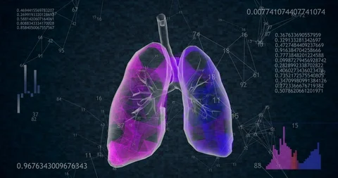 Rotating 360 low polygonal lungs 3D model on black background with animated Stock Footage 130022148