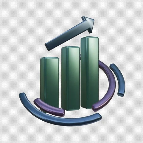 Rotating 3D Bar Chart with Arrow and Rings on Transparent Background Stock Footage 305971907