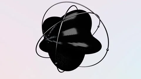 Rotating 3D black spheric polygonal star with silver rings on light background Stock Footage 335194206
