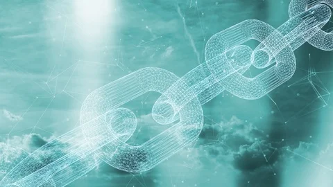 Rotating 3d chain on digital sky background Stock-Footage 105474473