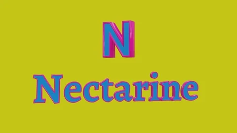 Rotating 3D characters N and Nectarine, blue and pink against a mustard yel.. Stock Footage 318604356