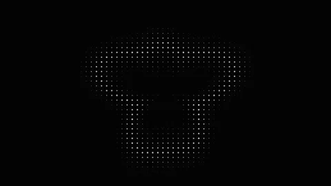 Rotating 3D chef hat icon made of white halftone dots on black Stock Footage 336636814