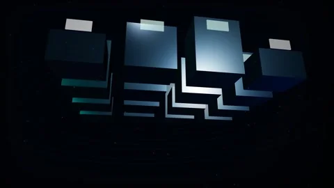 Rotating 3D Cube Pipeline Loop - Blue Workflow Stage Backdrop Video stock 341956178