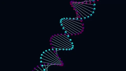 Rotating 3D DNA double helix structure with cyan and magenta glowing sphere.. Stock Footage 342023091