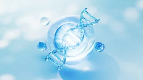 Rotating 3D DNA strand on blue background with shimmering light in dynamic .. Stock Footage 332390431