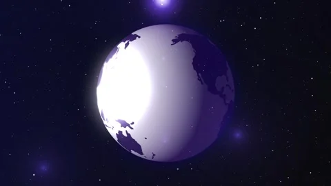 Rotating 3D Earth globe animation with purple digital style and sun reflection Stock Footage 333211822