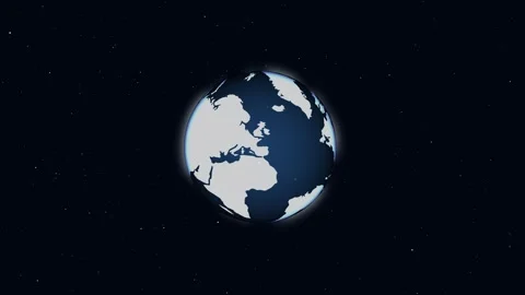 Rotating 3D Earth Globe White Continents And Blue Oceans On Starry Space Stock-Footage 343447331