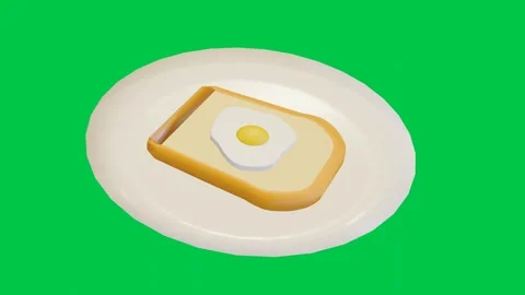 Rotating 3D Egg Toast on White Plate on Green Screen Stock Footage 309809795
